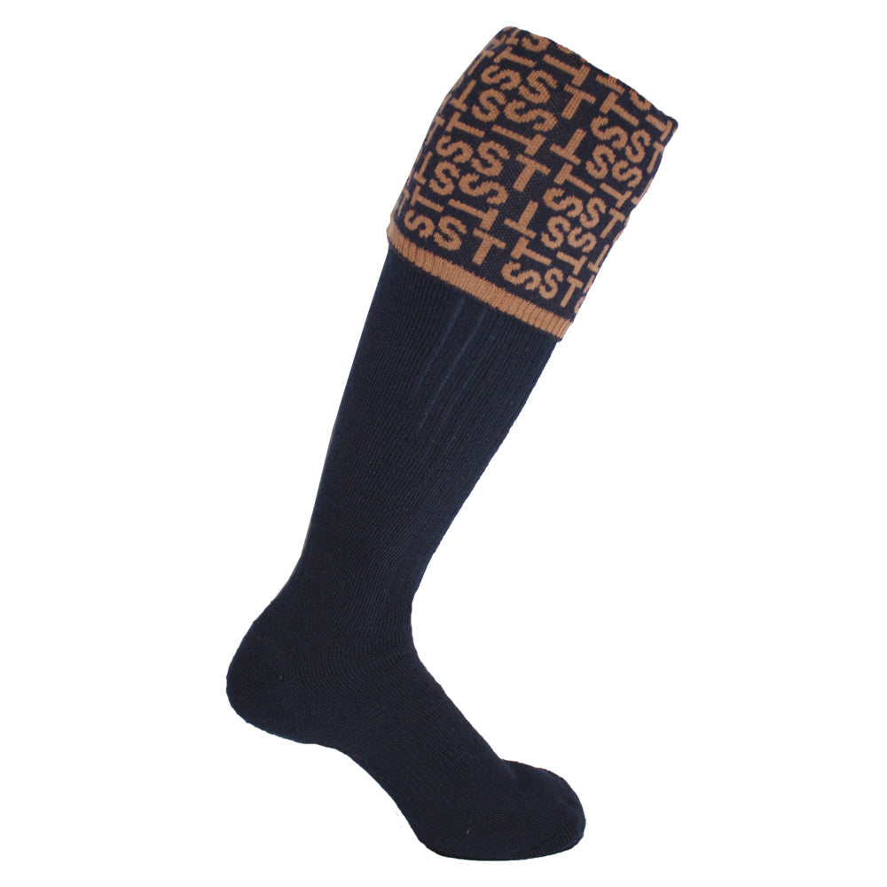 Personalised Monogrammed Boot Socks Navy/Tan