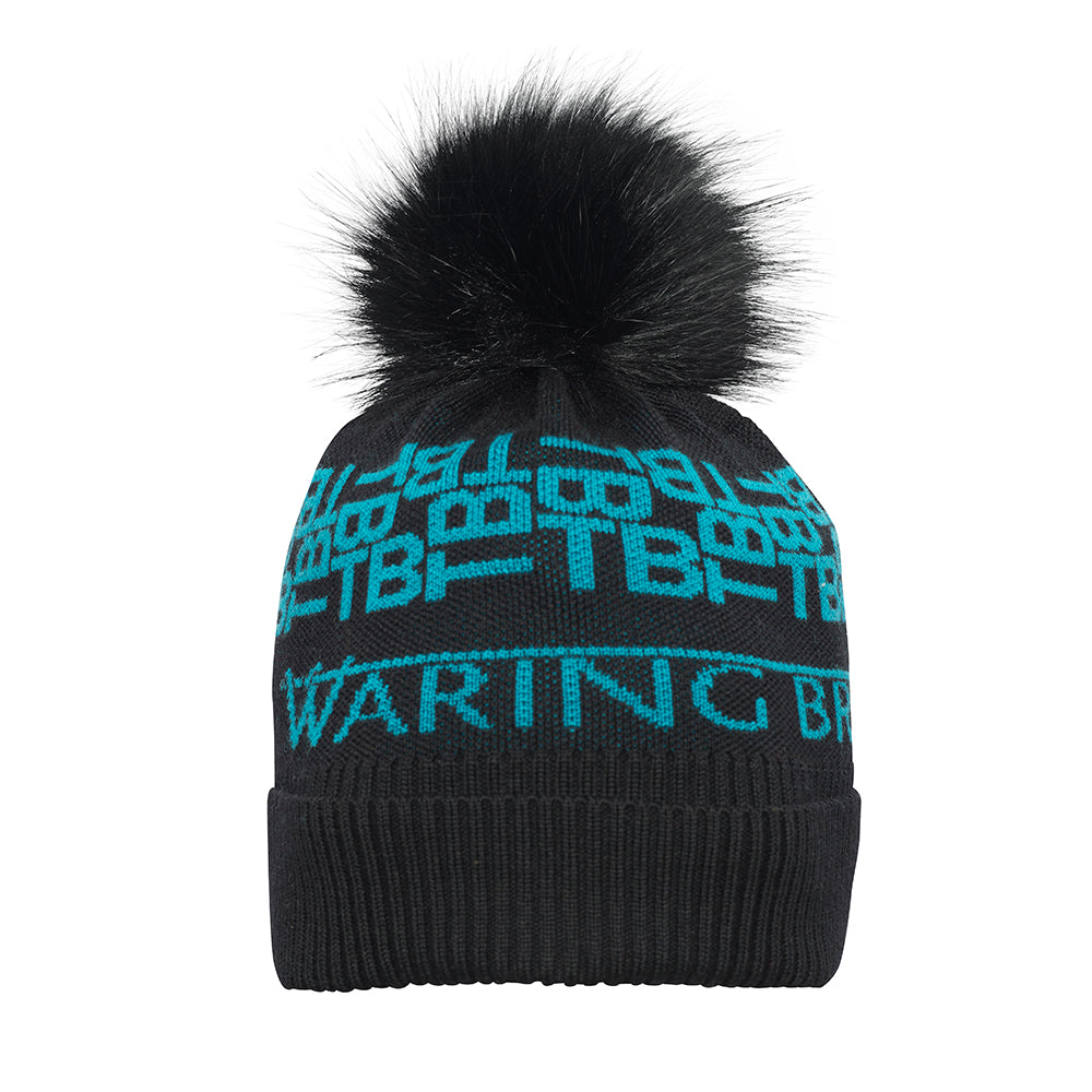 Ski-Style Monogram Pattern Hat Black/Teal