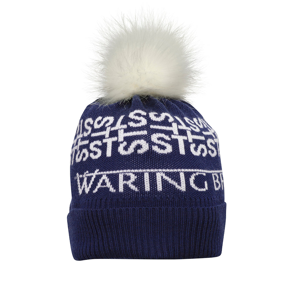 Ski-Style Monogram Pattern Hat Navy/White