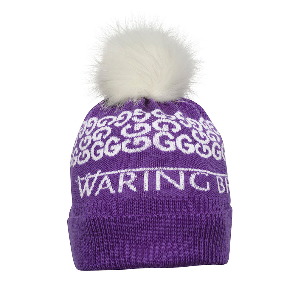 Ski-Style Monogram Pattern Hat Purple/White