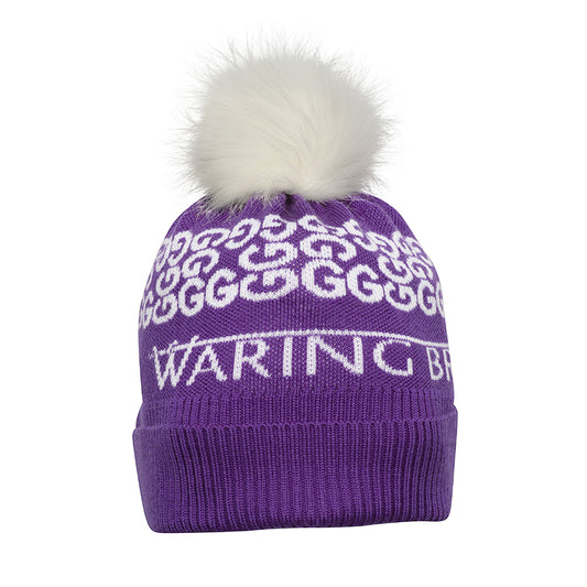 Ski-Style  Monogram Pattern Hat Purple/White