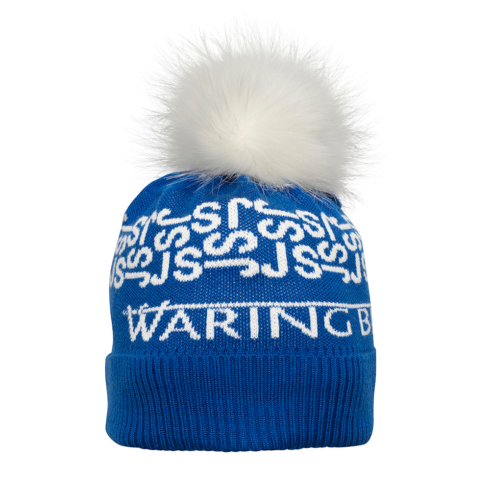 Ski-Style Monogram Pattern Hat Cobalt/White