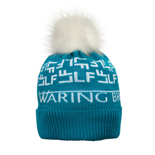 Ski-Style  Monogram Pattern Hat Teal/White