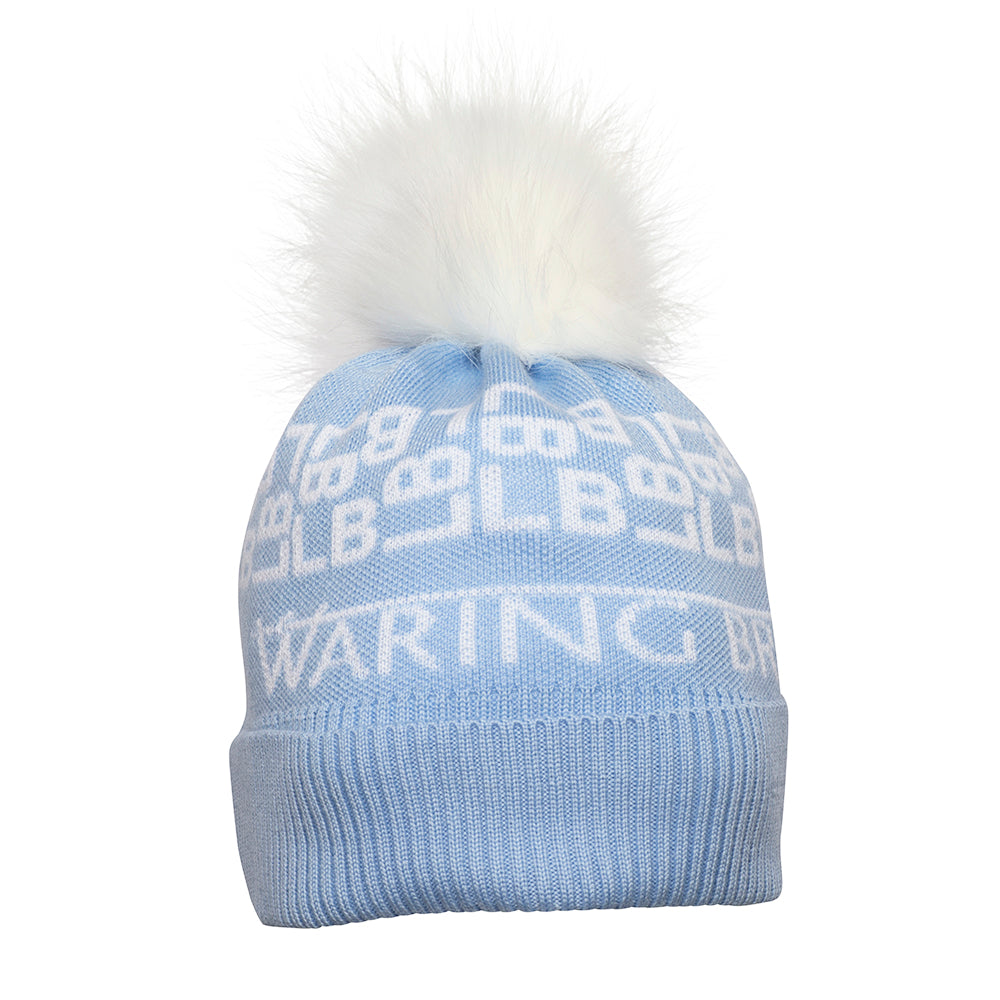 Ski-Style Monogram Pattern Hat Baby Blue/White