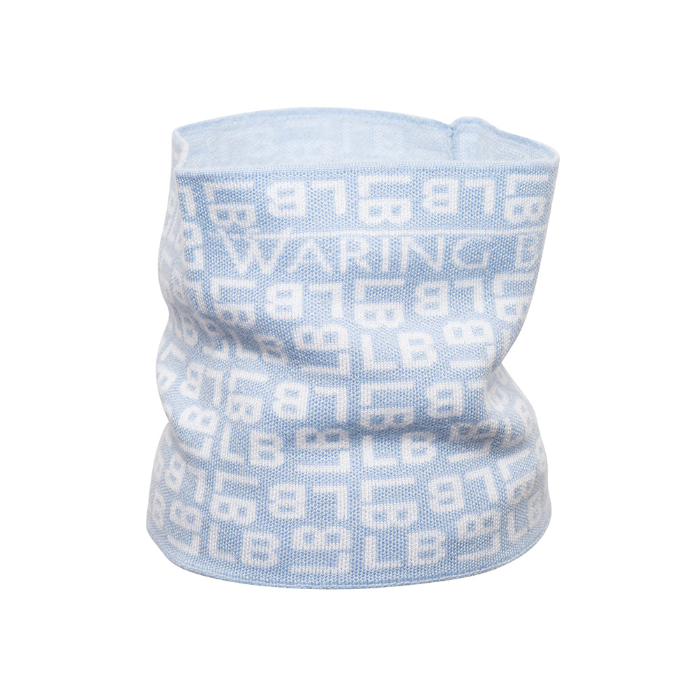 Ski-Style Monogram Pattern Snood Baby Blue/White