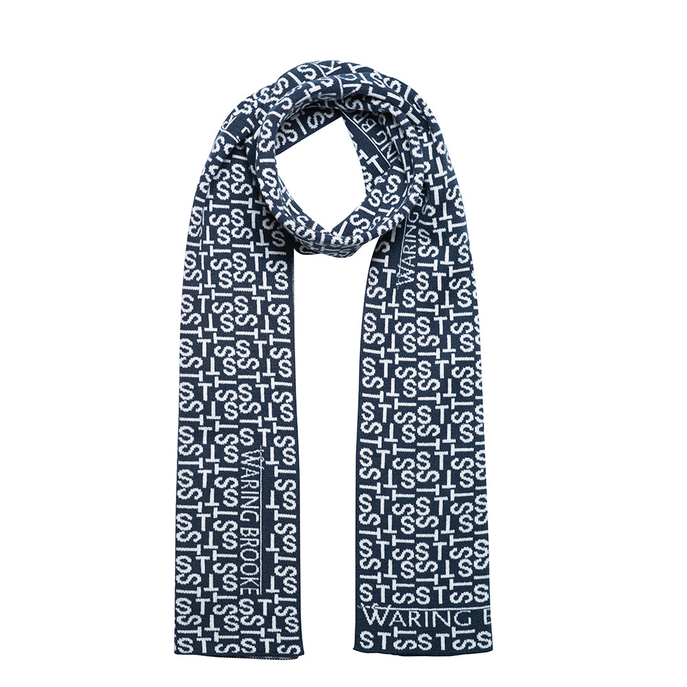 Ski-Style Monogram Pattern Scarf Navy/White