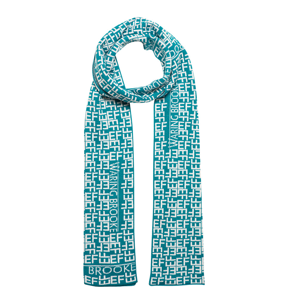 Ski-Style Monogram Pattern Scarf Teal/White