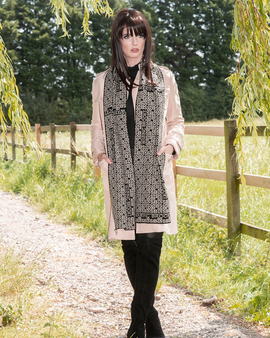 Personalised Monogram Pattern Scarf Olive/Taupe