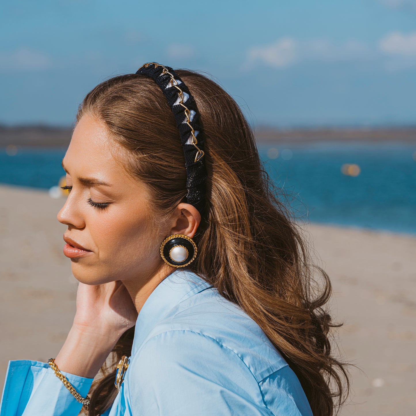 Twisted Chain Hairband Tan/White