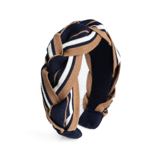 Amelia Plait Hairband-Navy/ Tan