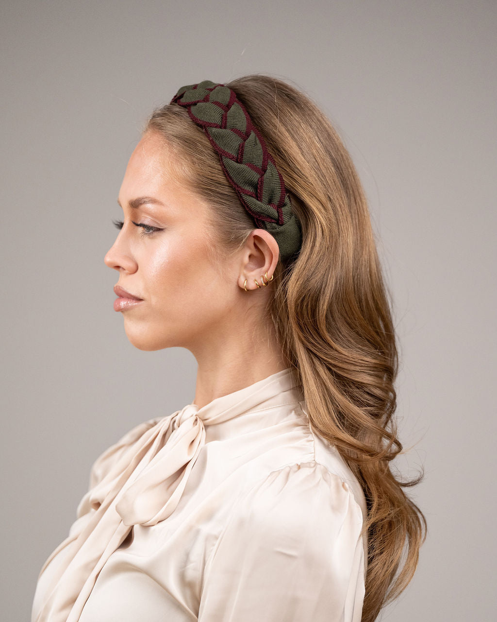 Signature Plait Hairband Olive/Plum