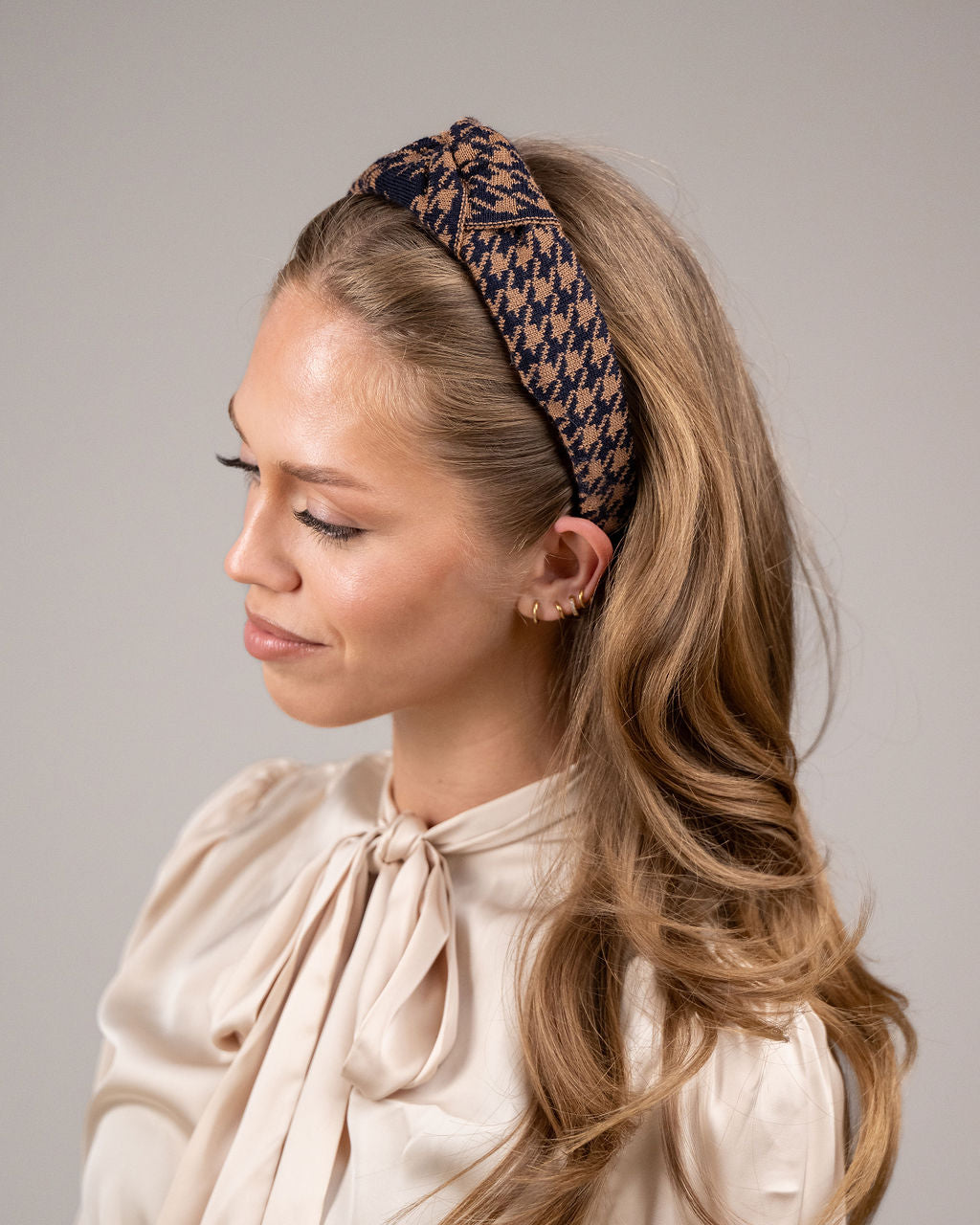 Houndstooth Hairband Navy/Tan