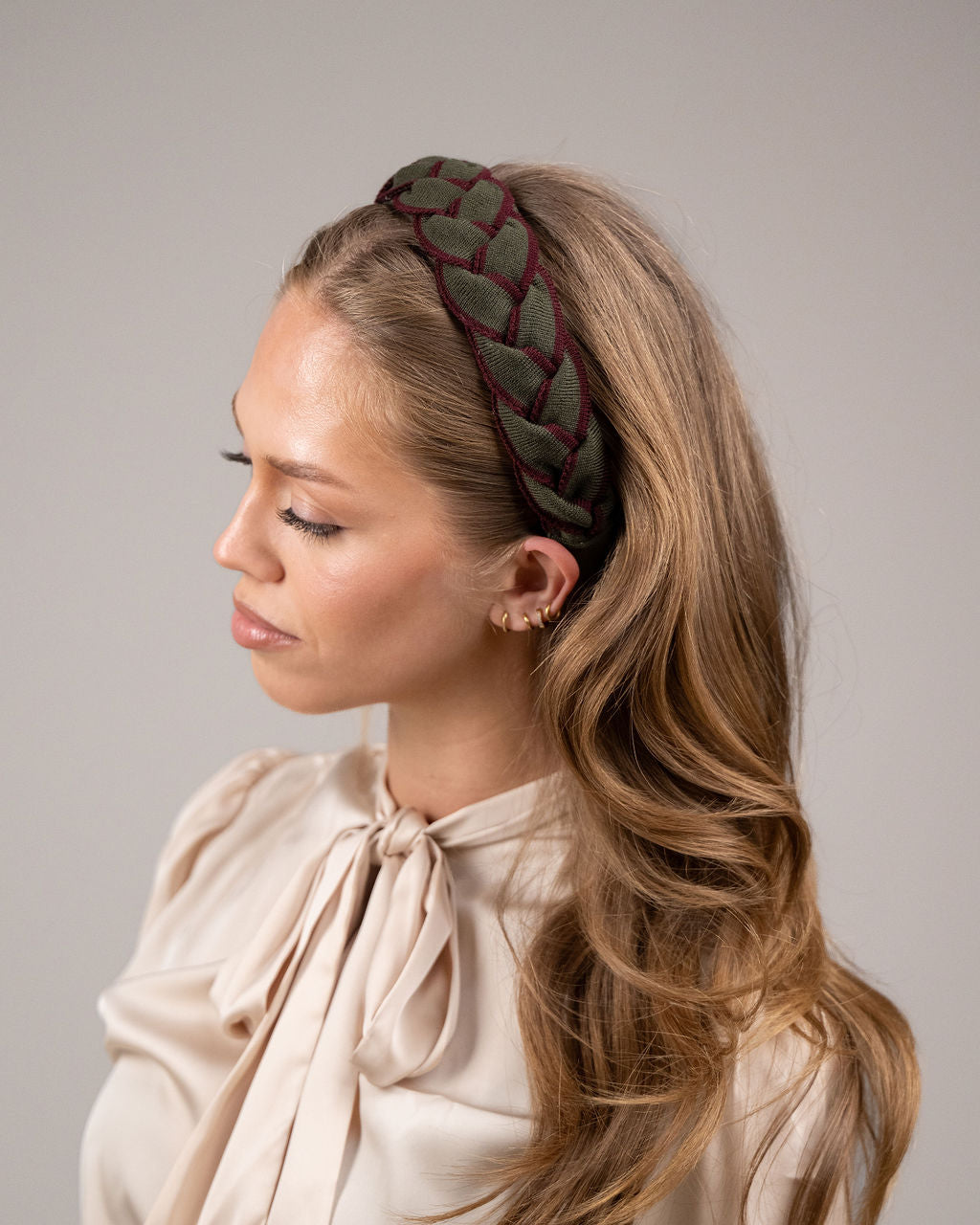 Signature Plait Hairband Olive/Plum