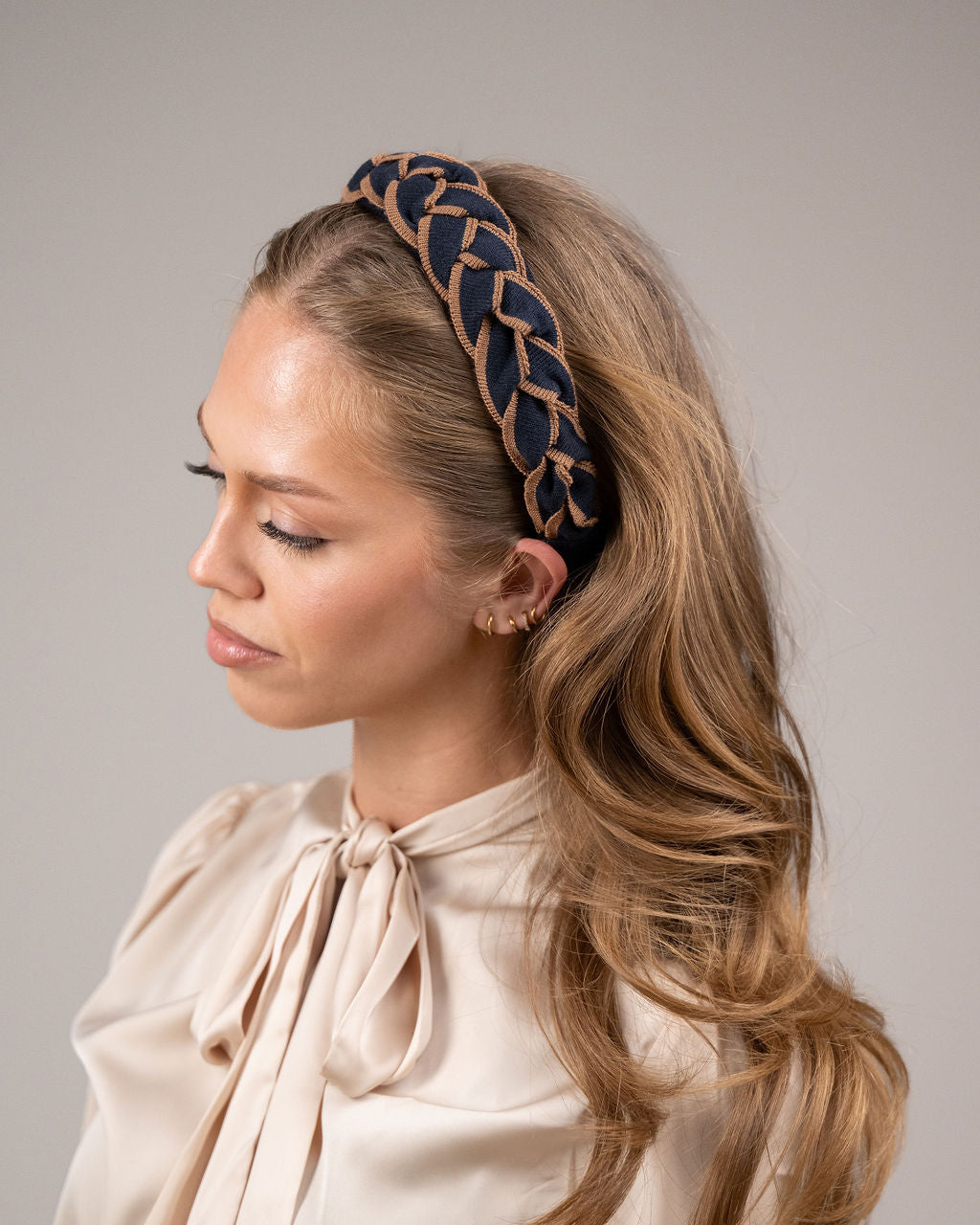 Classic Signature Plait Hairband Navy/Tan