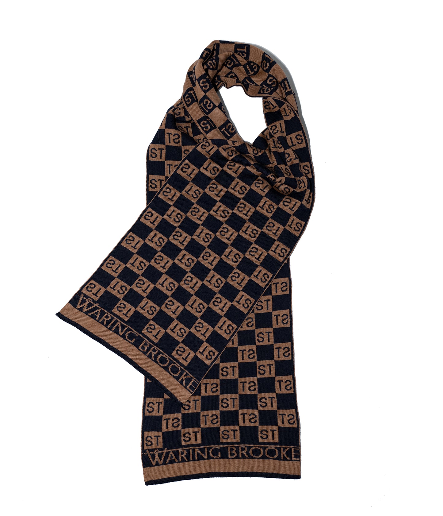 Waring Brooke Squared Monogram Scarf Navy/Tan