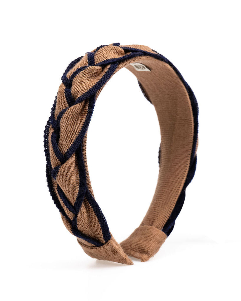 Classic Signature Plait Hairband Tan/Navy
