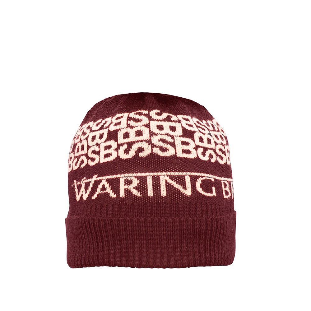 Personalised Beanie Hat Burgundy/Taupe