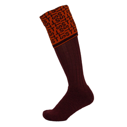 Personalised Monogrammed Boot Socks Orange/Burgundy