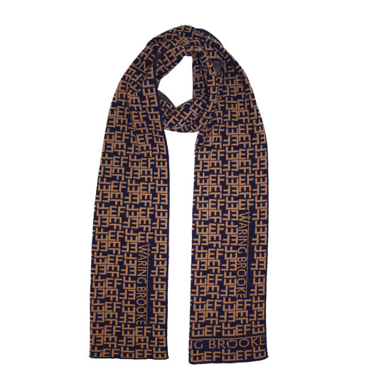 Personalised Monogram Pattern Scarf Navy/Tan