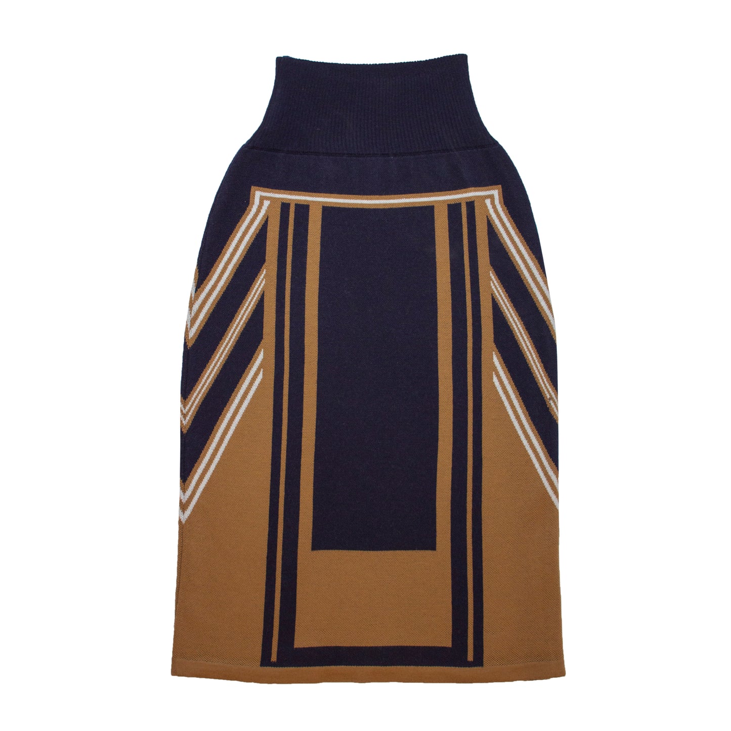 Eclipse Longer Length Pencil Skirt Navy/Tan/White
