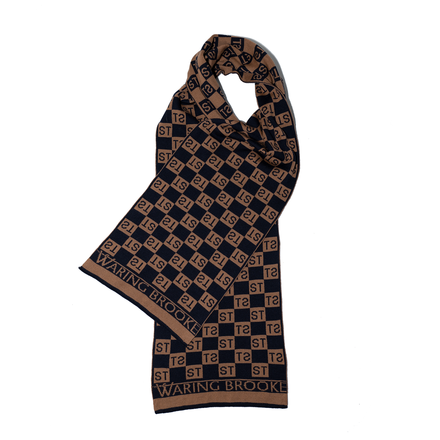 Waring Brooke Squared Monogram Scarf Navy/Tan