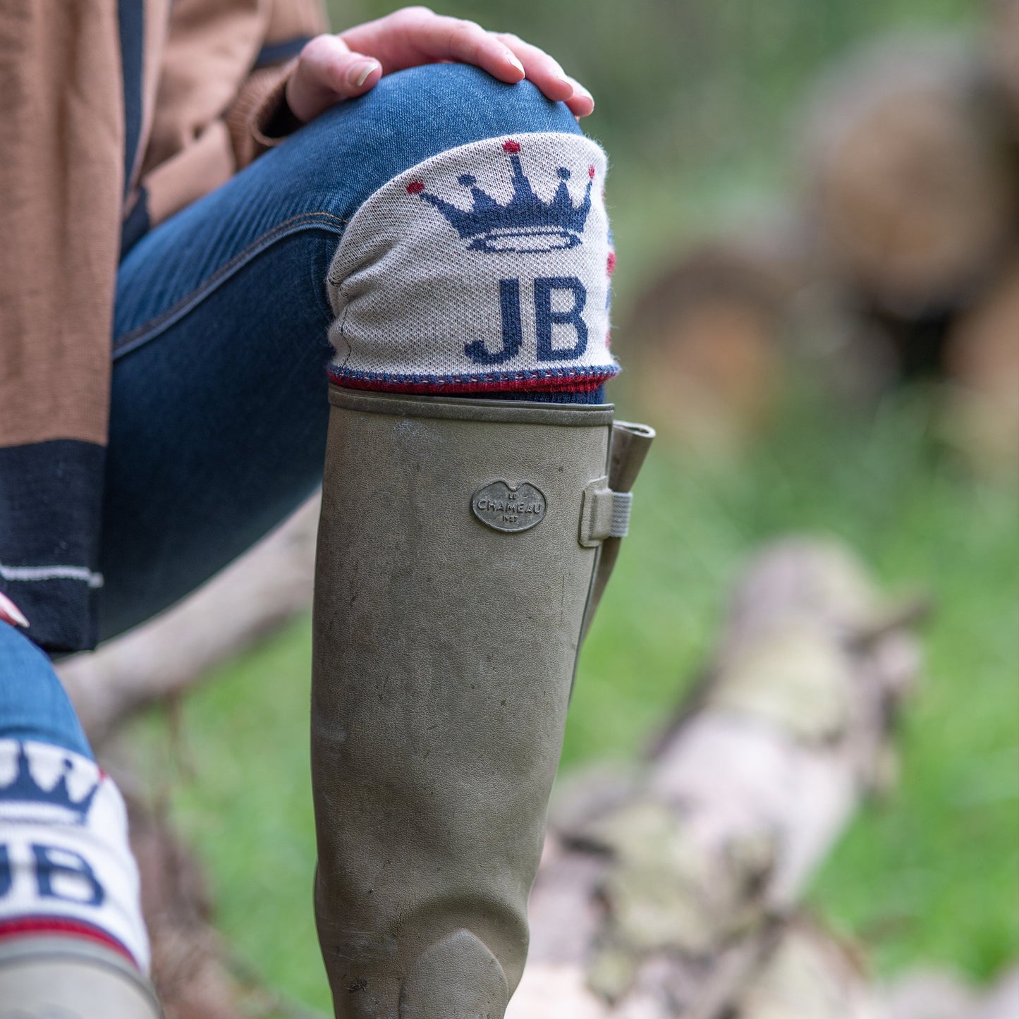 Union Jack Flag Personalised Boot Sock Green/Mustard