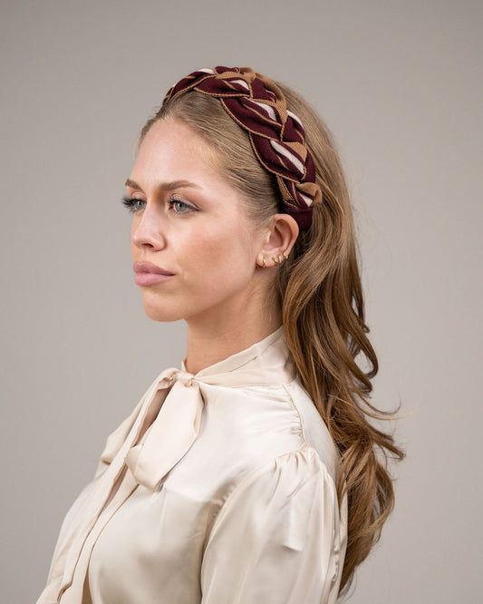 Amelia Plait Hairband-Burgundy/Tan