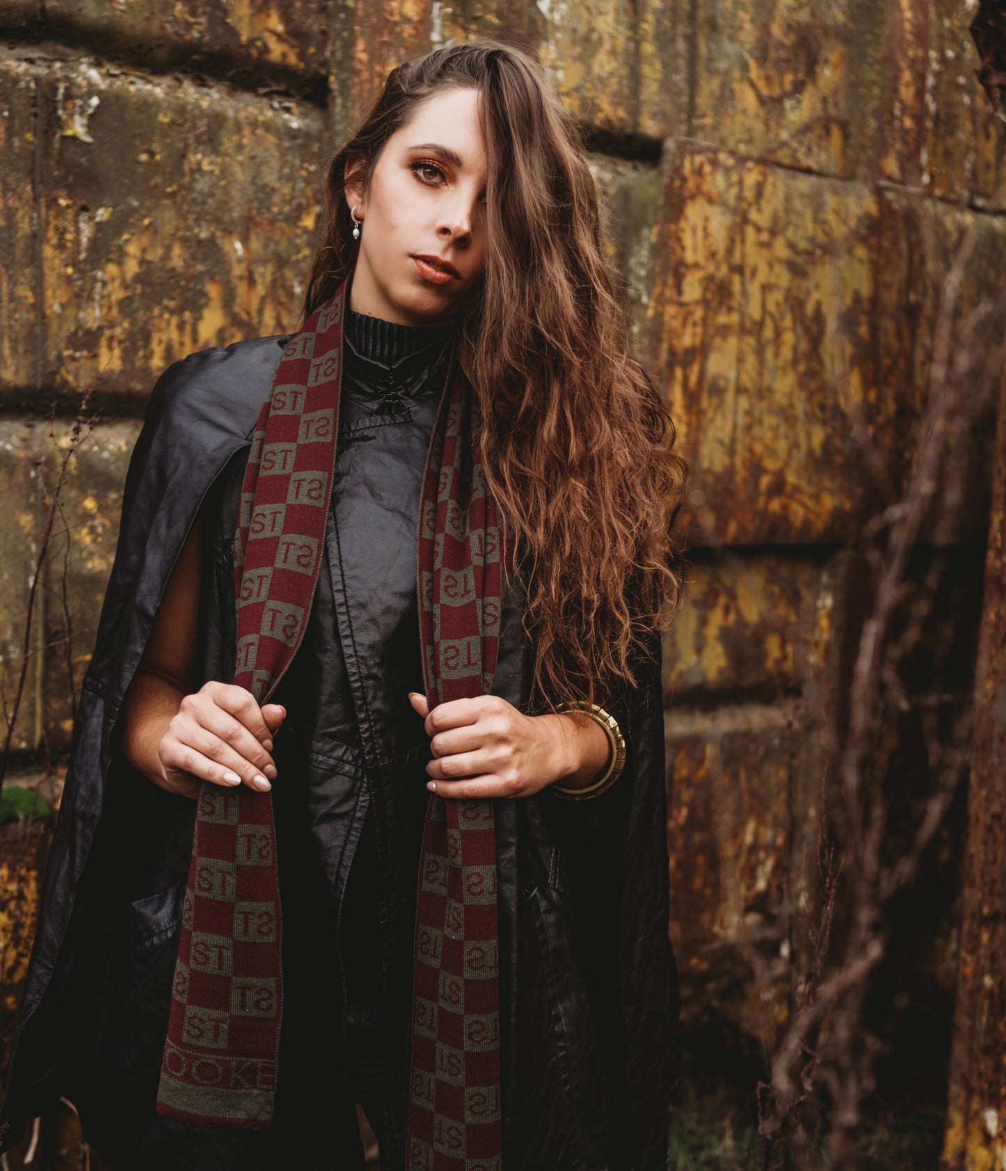 Waring Brooke Squared Monogram Scarf Plum/Olive