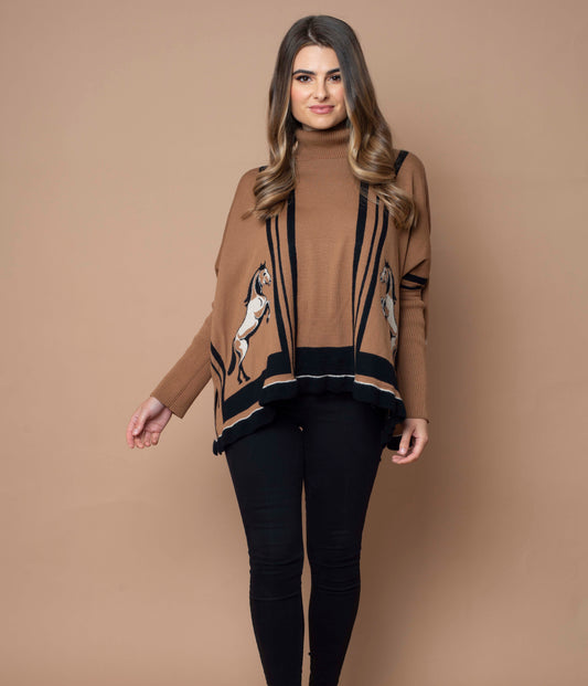 Signature Stallion Poncho Tan/Black