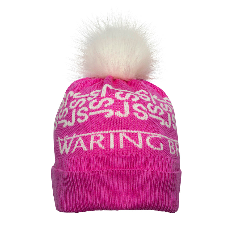 Ski-Style  Monogram Pattern Hat Hot Pink/White