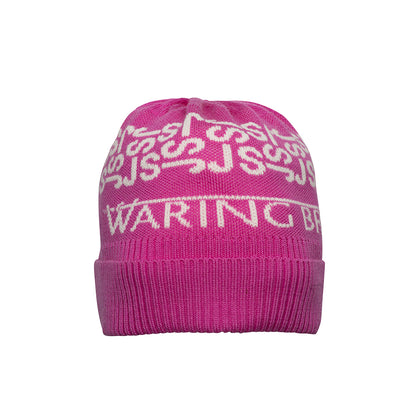 Ski-Style  Monogram Pattern Hat Hot Pink/White