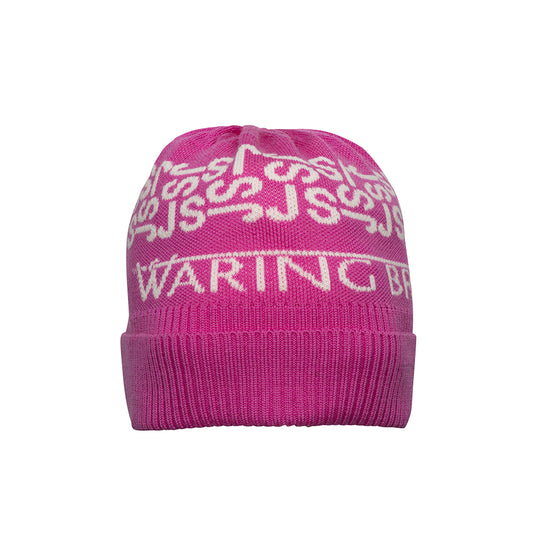 Ski-Style  Monogram Pattern Hat Hot Pink/White