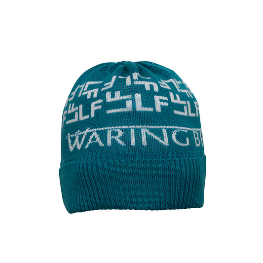 Ski-Style  Monogram Pattern Hat Teal/White