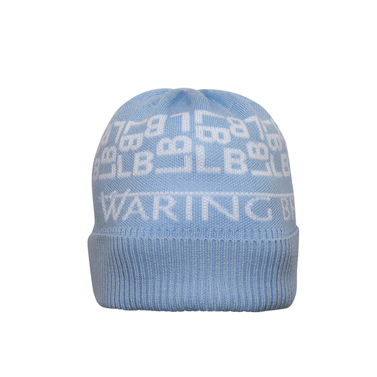Ski-Style  Monogram Pattern Hat Baby Blue/White