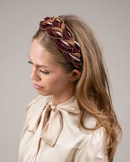 NEW IN : Amelia Plait Hairband-Burgundy/Tan