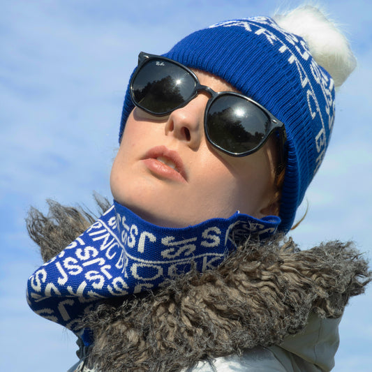 Ski-Style  Monogram Pattern Hat Navy/White