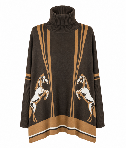 PONCHO kNITTED, CHOCOLATE , COCO, SOFT MERINO WOOL KNITTED IN THE UK british brand