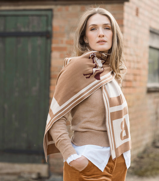 Personalised Stallion Monogram Scarf Tan/Taupe