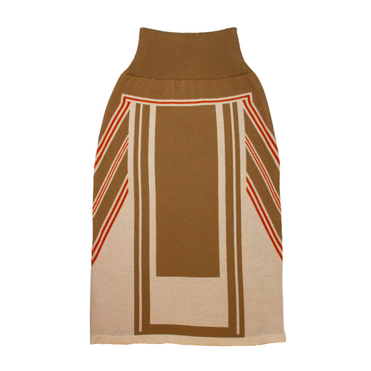 Eclipse Longer Length Pencil Skirt Taupe/Tan/Orange